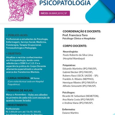 Inscrições Abertas: Curso de Atualização em Psicopatologia 2019